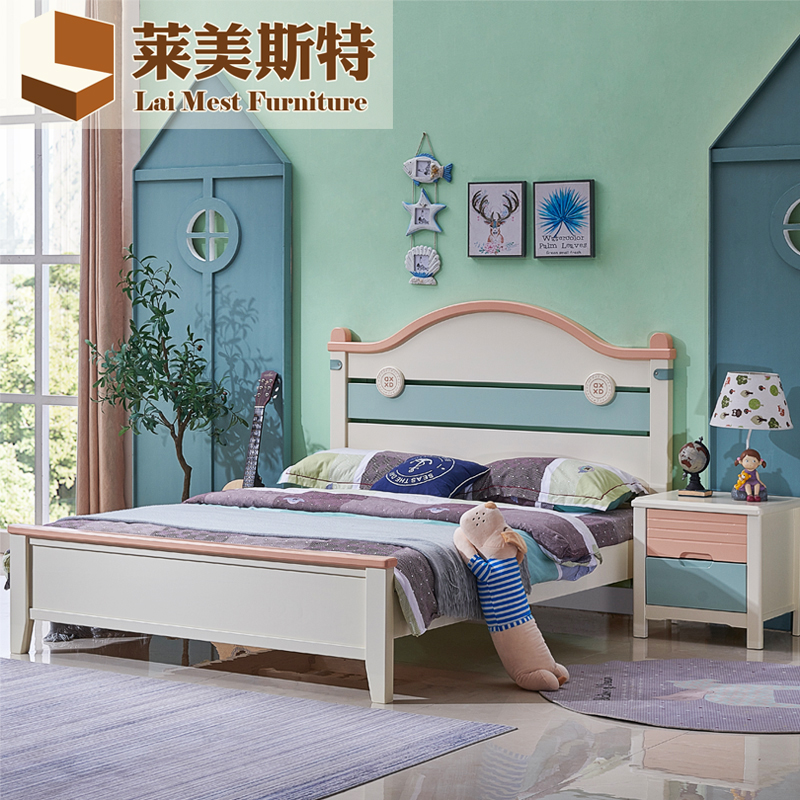 Full solid wood Children's bed 1 5 m Boys girls Single double modern minimalist Colour Mediterranean