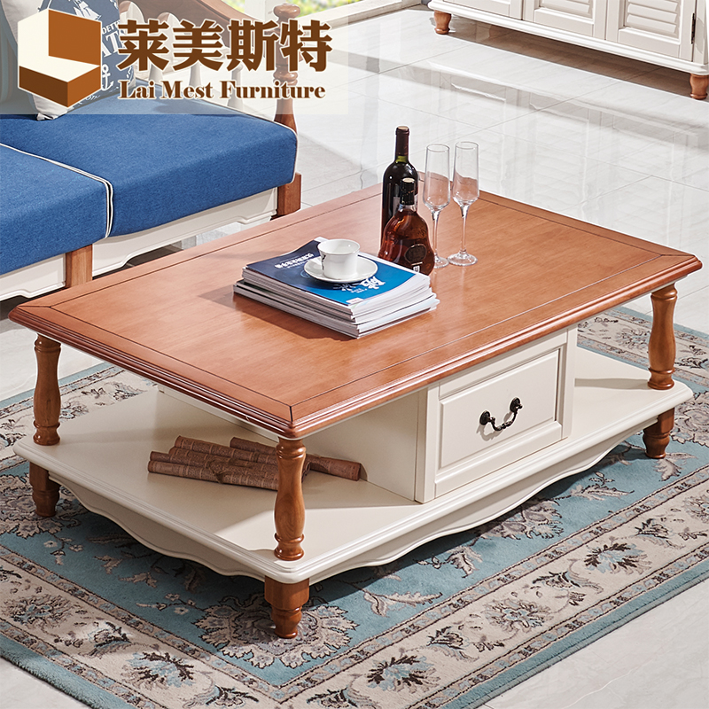 Mediterranean style solid wood tea table TV cabinet Composition small family type 1 3 m rectangular tea table American furniture