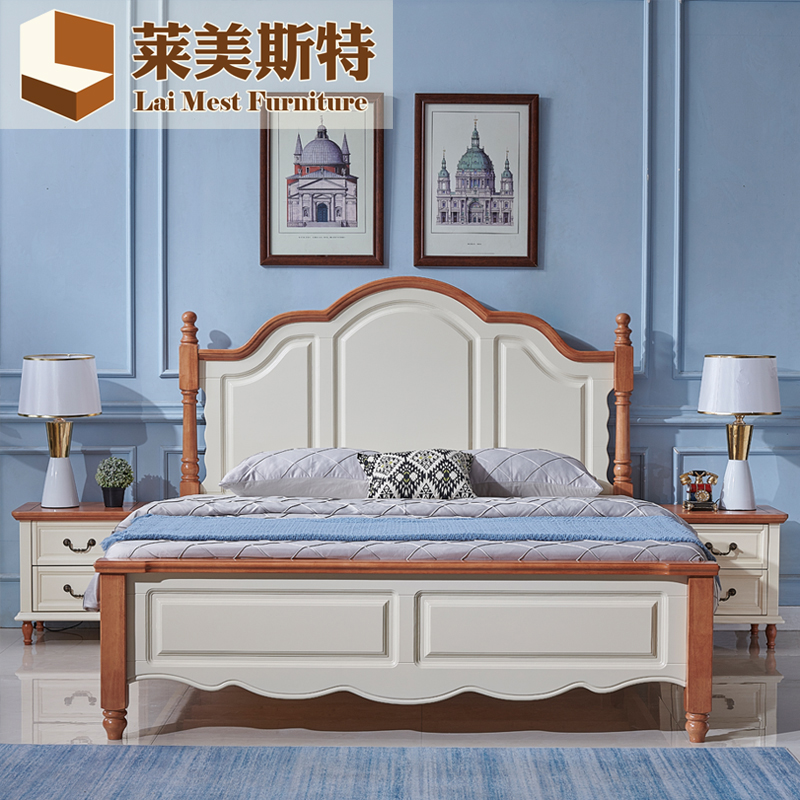 All solid wood bed 18 meters master bedroom modern simple 1 5 double high box storage Mediterranean American style furniture