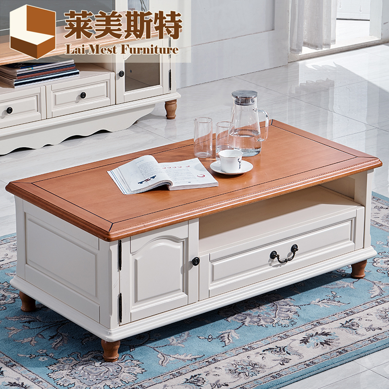 Mediterranean Style Solid Wood Tea Table TV Cabinet Combination American Innate type 1 2 m Tea Table Rectangle