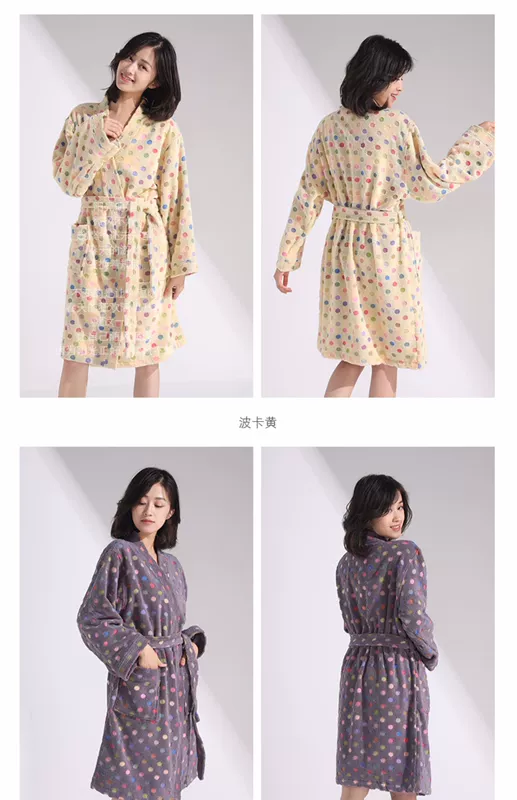 AILANDI cotton polka dot kimono áo choàng tắm cotton khăn vải áo choàng tắm cotton dày - Khăn tắm / áo choàng tắm