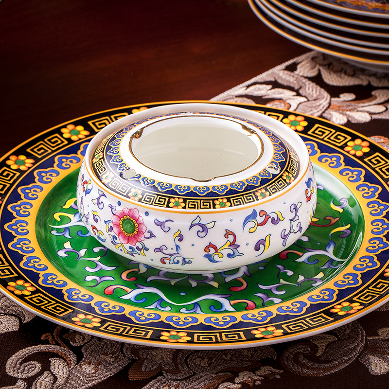 High - grade 60 skull jingdezhen porcelain tableware suit European colored enamel household portfolio pottery and porcelain bowl dish dish sets