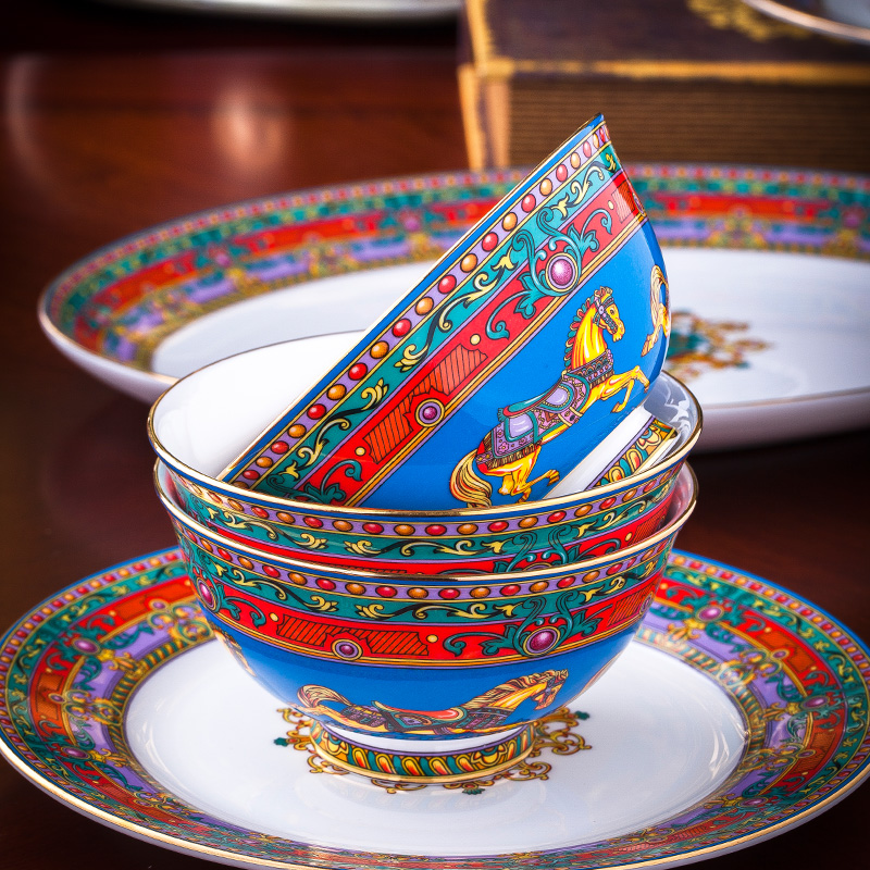 Hermes ipads porcelain tableware high - class European - style dishes suit household combination of jingdezhen ceramic bowl of wedding gifts