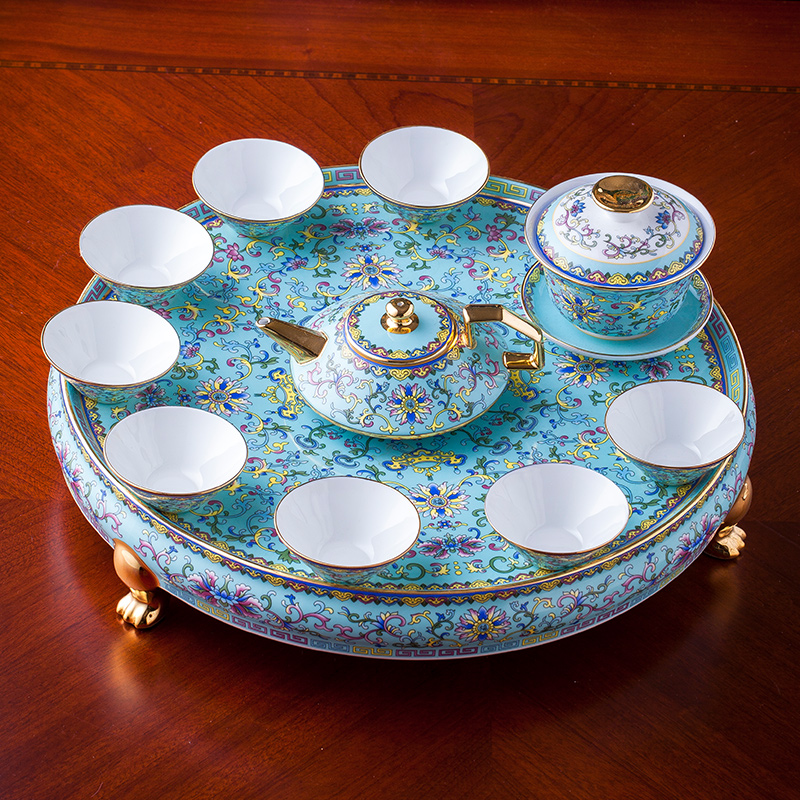 Jingdezhen colored enamel tea set ceramic gift box office kung fu tea tea cup with lid to use