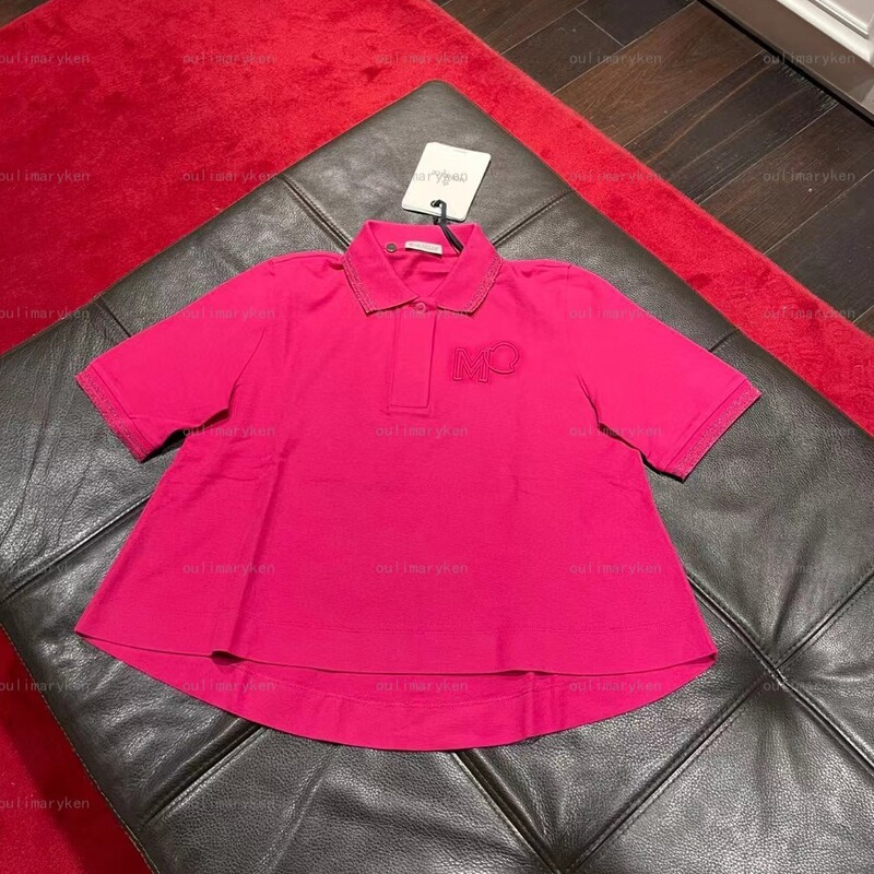Italian Outlet Moncler Women's Loose-Fit Lapel Short-Sleeve Polo Shirt T-Shirt Pink Size S