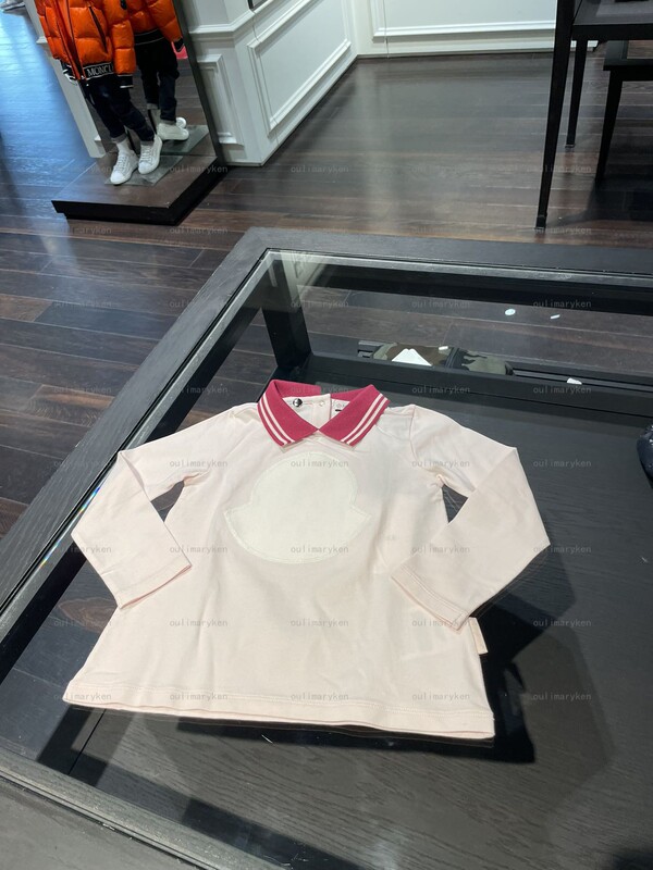 Italian Outlet Moncler Girls' Collared Long-Sleeve T-Shirt Polo Shirt Light Pink 2-3A Years Old