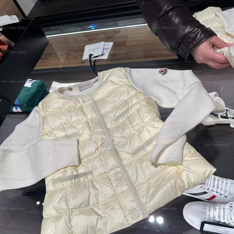Italian Outlet Moncler Girls' Thin Knit Patchwork down Jacket White Size 8-10 Years Old