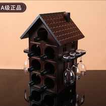 Mandarin duck loft wooden wine rack red wine rack creative European grape solid wood wine rack wine glass holder upside down wine cabinet ornaments