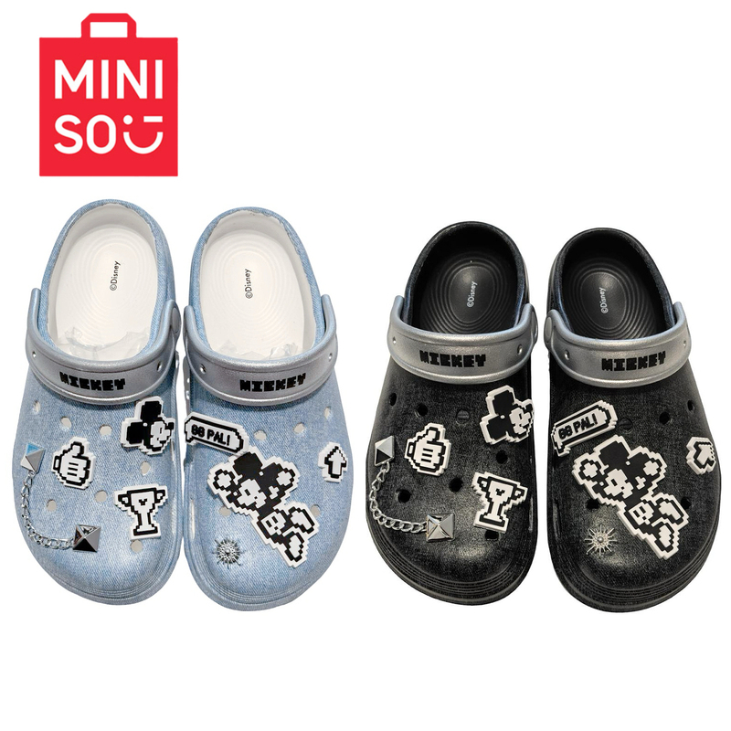 Miniso Disney Washable Denim Mickey Series Clog Shoes Casual Hollow Slippers for Women