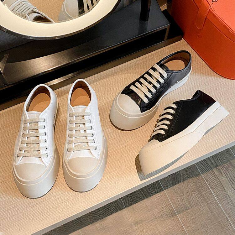 Net Red Ashigago Mona Tong Shoes 2022 Spring Single Shoes Genuine Leather Pine Pastry Thick Bottom Lace Big Heads Little White Shoes Woman