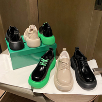 Retro thick bottom Inn Wind tubu bv big head small leather shoes women 2022 spring new genuine leather muffin round head jk single shoes