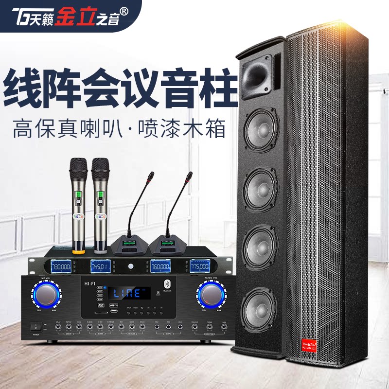 Tianlai Jinli Zhiyin T-515 linear array sound column professional conference room speaker training room speech hall audio amplifier wireless microphone set white wood fixed block small and medium-sized conference exclusive
