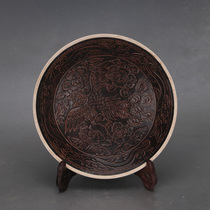 Song Dynasty Ding kiln black glaze phoenix carved hem plate antique porcelain retro folk collection five famous kiln ornaments