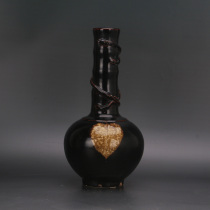 Chant Guizhou Kiln Noir Glazed Dot Couleur Feuille de bois Veins Pan Dragon Garlic Head Bottle Imitation Ancienne Porcelaine Old Stock Collection Home Adornment