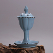 Song Ru Kiln Blue glaze hollow Lotus smoked furnace Full glaze nails imitation of the Emperor Song Palace ancient porcelain antique antique collection