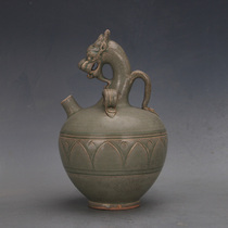 Song Dynasty Yue kiln celadon secretly carved lotus faucet holding pot antique porcelain second-hand antique antique decoration collection ornaments