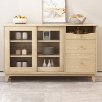 Nordic sideboard solid wood deepening sliding door cupboard home kitchen cabinet storage tableware storage cabinet log color