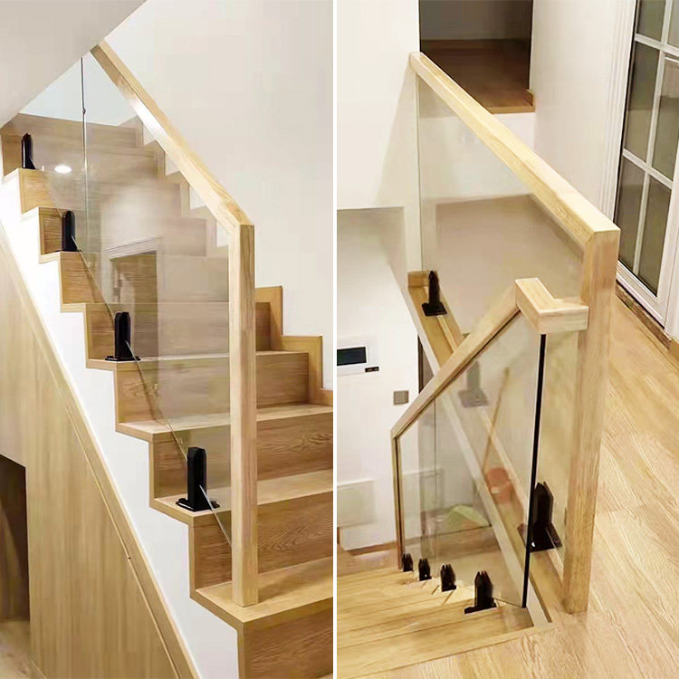 New Products Popularity Card Slot Stairway Armrest Slotting Solid Wood Minima Glass Solid Wood Armrest Guard Rail Square Manufacturer Direct