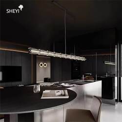 Italian Luce Orizzontale Modern Light Luxury Long Crystal Glass Dining Room Chandelier Minimalist Bar Counter Lamp