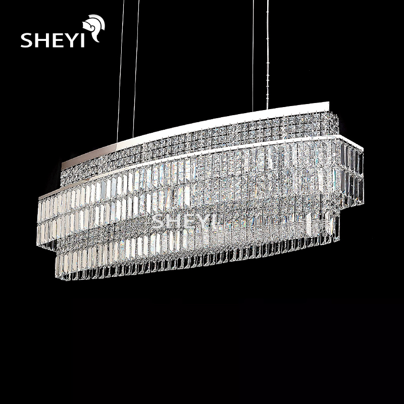 Fendi Modern Light Luxury Crystal Chandelier Fendi Rectangular Dining Room Island Villa Tea Room Long Dining Room Strip Light