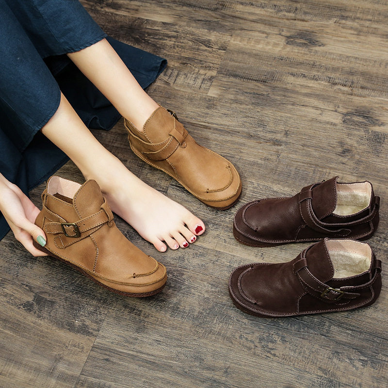 2020 - Fall and Winter New Renaissance Artistic Martin Boots Leather Foreign Trade Cotton Boots Sense Boots Round Head Shoes