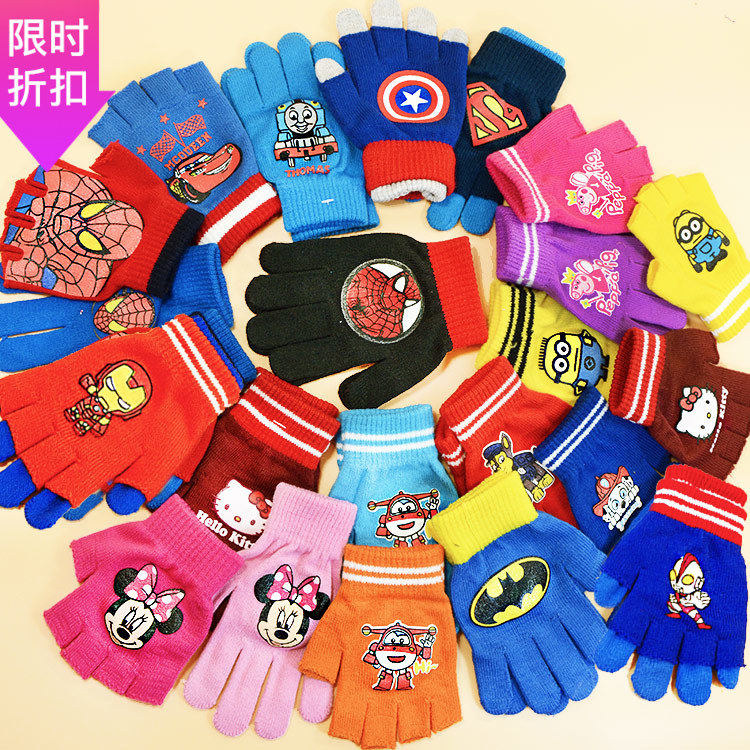 Thin-style car soup Maz Batman Spider Minnie Half-cut Ottmann Children's glove Five-finger-pointers weave