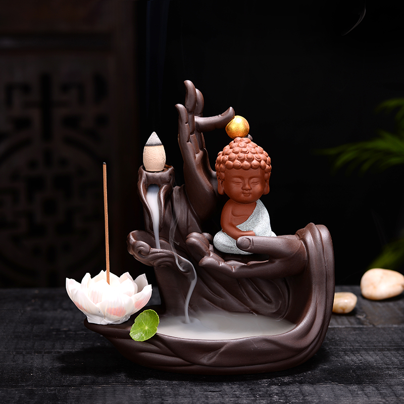 Reverse flow incense burner Zen Buddha hand lucky Purple Sand creative home aromatherapy stove Indoor agarwood sandalwood incense road ornaments