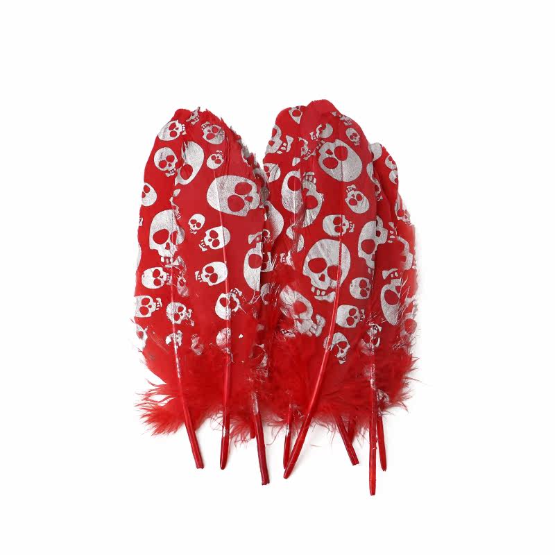 Skull feather kindergarten handmade accessories DIY material goose feather big floating hat clothing accessories printing feather