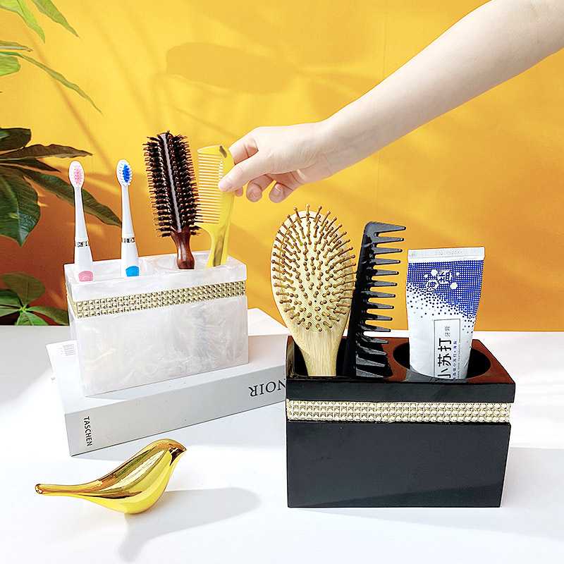 Creative simple compartment brush tube home bathroom comb tube desktop storage tube double grid toothbrush toothpaste storage box