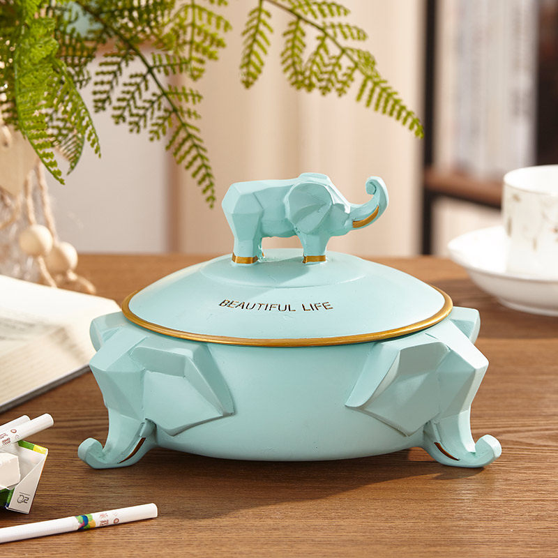Simple lucky elephant ashtray Creative personality trend Household with lid cigarette cylinder Office living room coffee table ornaments