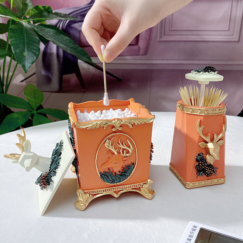 Eurostyle Creative Toothpick Box Fashion Home Bathroom Cotton Stick Box Individuality Elk Cotton Stick Containing Box Toothpick Jar Light Lavish