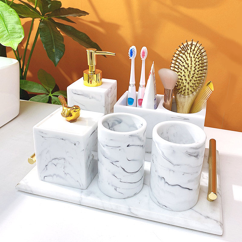 Nordic minimalist bathroom Bathroom Wash Suit Bathroom Five Pieces Sets Home Toiletries Cup toothbrush cup shelf Handwashing table Things to do