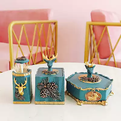 American retro cotton stick box Nordic ins cotton stick storage box home dining room creative deer ornaments portable cotton stick box
