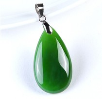 Natural fidelity Xinjiang Hetian Jade Jasper water drop single-sided pendant pendant Mens and womens spinach green jade pendant