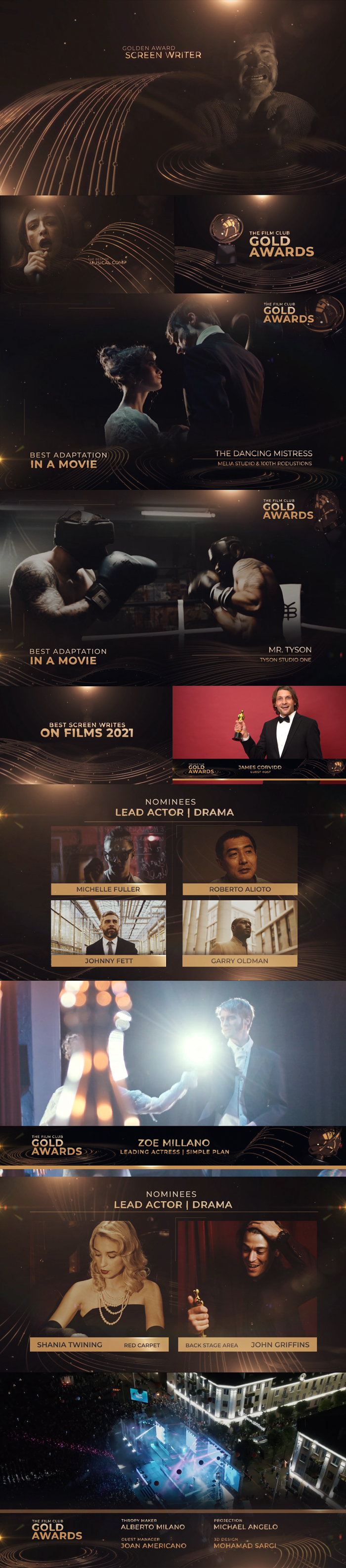 AE模板|经典华丽颁奖典礼人物介绍文字标题开场片头 The Golden Award Show Package AE模板|经典华丽颁奖典礼人物介绍文字标题开场片头 The Golden Award Show Package