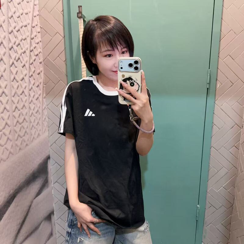 Adidas Women's Short-Sleeved Three-Stripe Knitted Pure Cotton Loose Breathable Half-Sleeve T-Shirt Jy7613