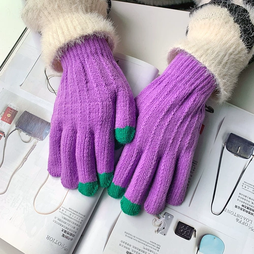 Удерживающие тепло зимние милые трикотажные перчатки, в корейском стиле
