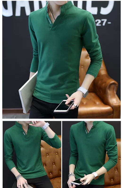 Mùa xuân và mùa thu 2023 áo thun nam dài tay cổ chữ V triều thương hiệu cotton top quần áo POLO áo sơ mi nhỏ xu hướng áo len nam