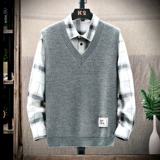 Демисезонный свитер, термобелье, трендовый жилет без рукавов, V-образный вырез, оверсайз, увеличенная толщина, в корейском стиле