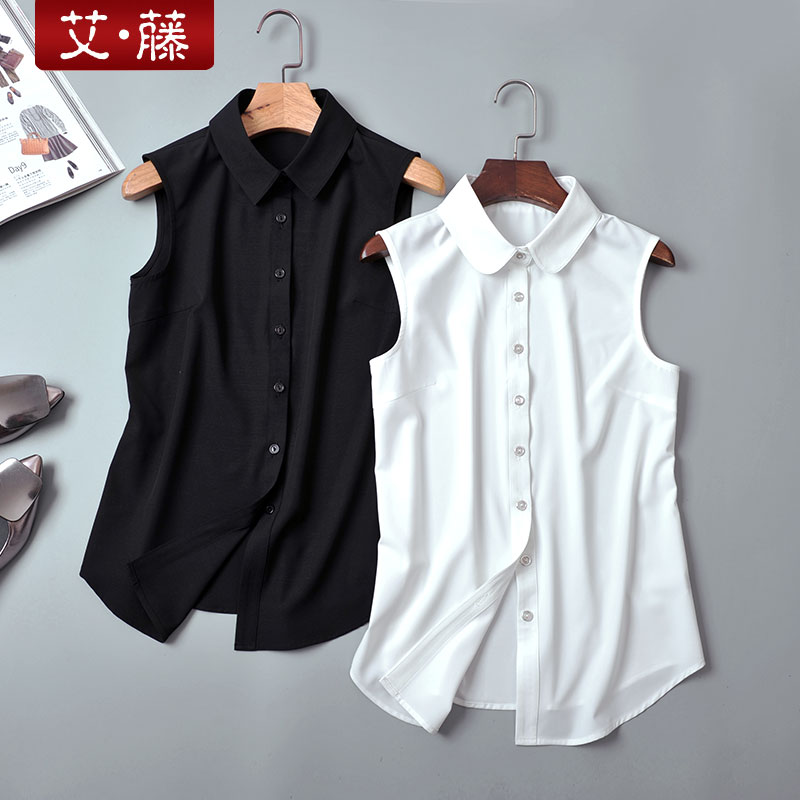 Ai Teng 韓国風シフォンシャツトップ女性のオールマッチプロシャツ襟内側ベースレイヤーベストノースリーブシャツ