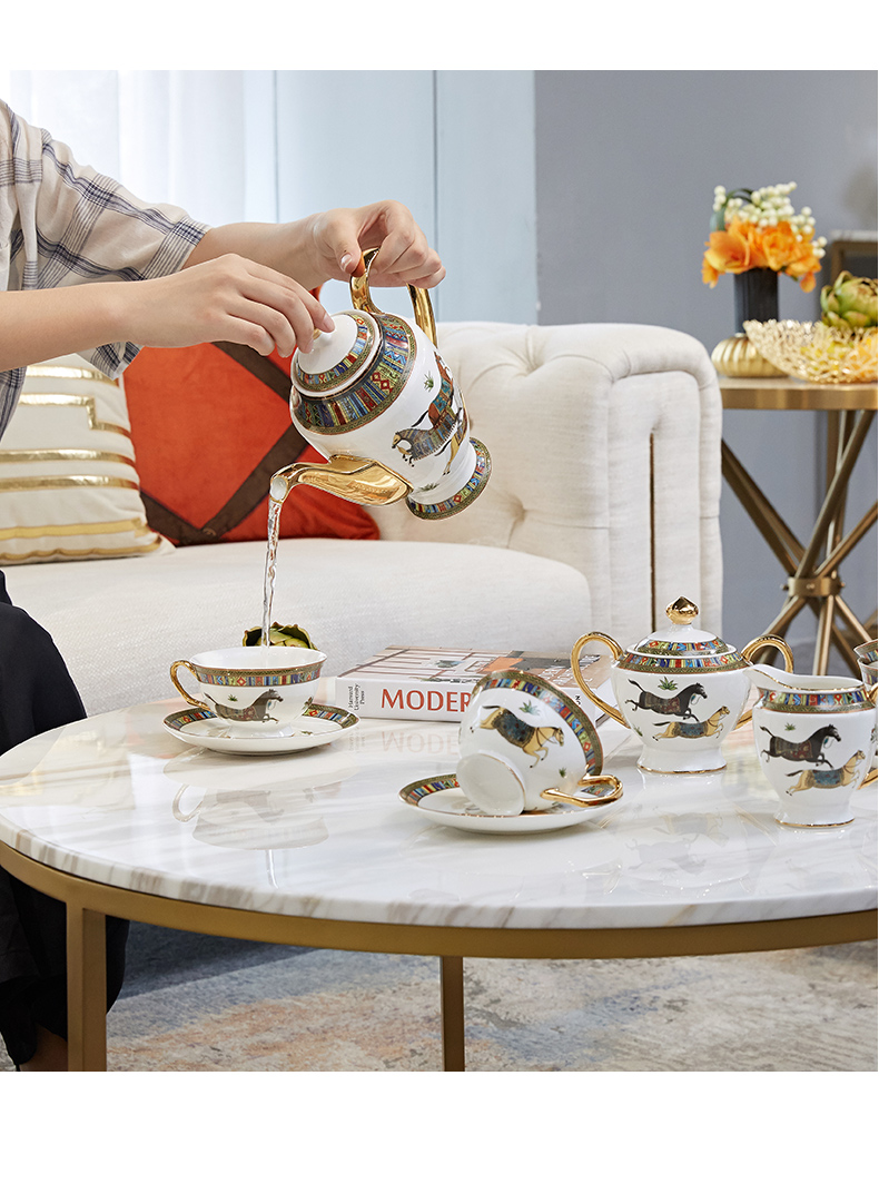 Light European - style key-2 luxury ceramic tea set furnishing articles contracted creative household gift teapot teacup version into living room