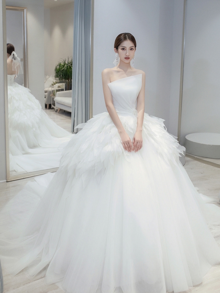 Wedding dress, small princess costume, french style, city style, open shoulders, suitable for teen, 2020