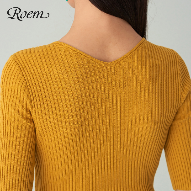 Roem đơn giản cơ thể lăm tay sửa chữa áo len cổ chữ V áo len RCKW93803L phụ nữ mùa thu
