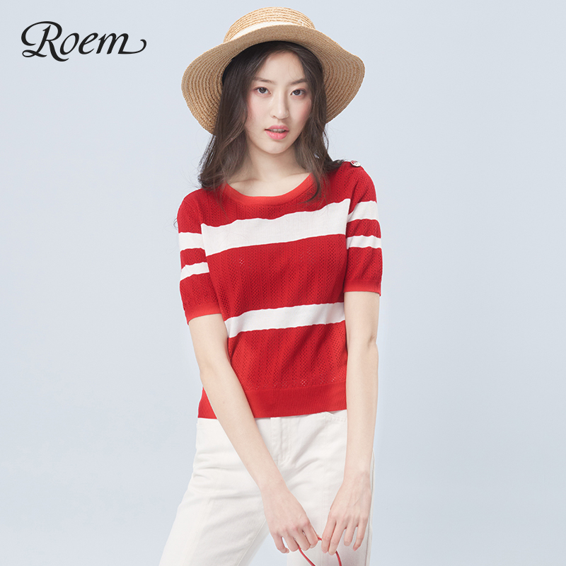 Roem Summer Ladies Fashion Hit cổ tròn ngắn tay Sauing RCKW92501C