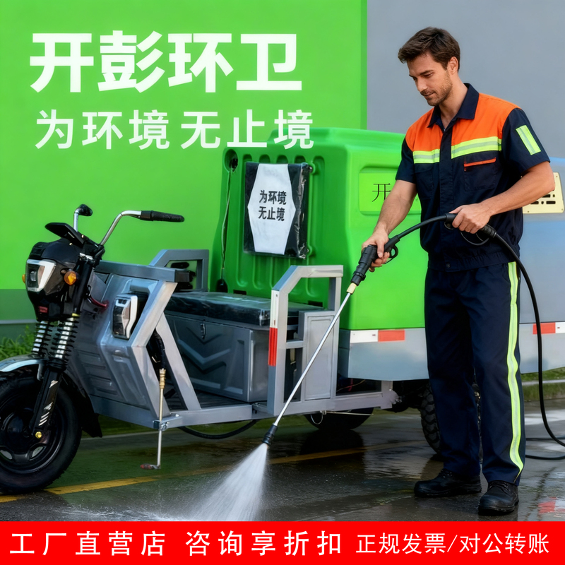 Electric Three-Wheel High-Pressure Cleaning Vehicle with Water Spray Cannon for Washing and Cleaning in Residential Areas, Parks, and Streets Electric Three-Wheel High-Pressure Cleaning Vehicle with Water Spray Cannon for Washing and Cleaning in Residential Areas, Parks, and Streets