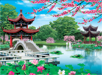 Decorative landscape scenery waterfalls poster painting living room without back glue wall sticker 42 5CM * high 57CM Pavilion water