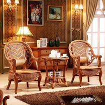 Rattan chair Three-piece set Rattan chair tea table combination Indoor balcony leisure rattan art table and chair Rattan woven table and chair combination