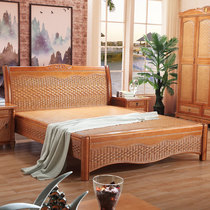 Rattan woven solid wood bed Hotel apartment Rattan art bed Indonesian rattan bed bed and breakfast Rattan furniture Rattan double bed