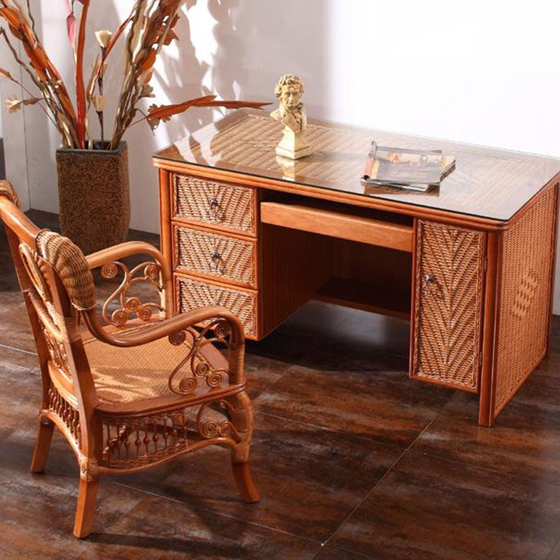 Rattan wood computer desk desktop home office desk solid wood desk rattan computer desk wood rattan desk rattan desk