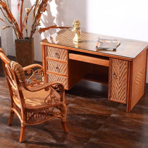 Rattan computer desk Desktop home office desk Solid wood writing desk Rattan computer desk Wooden Rattan desk Rattan woven table